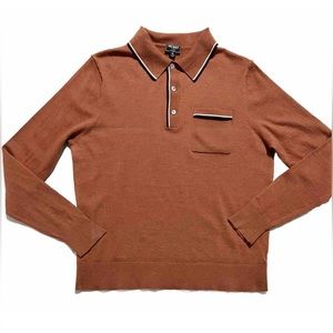 Todd Snyder Long Sleeve Merino Wool Tipped Polo Sweater XL Rust MEASUREMENTS